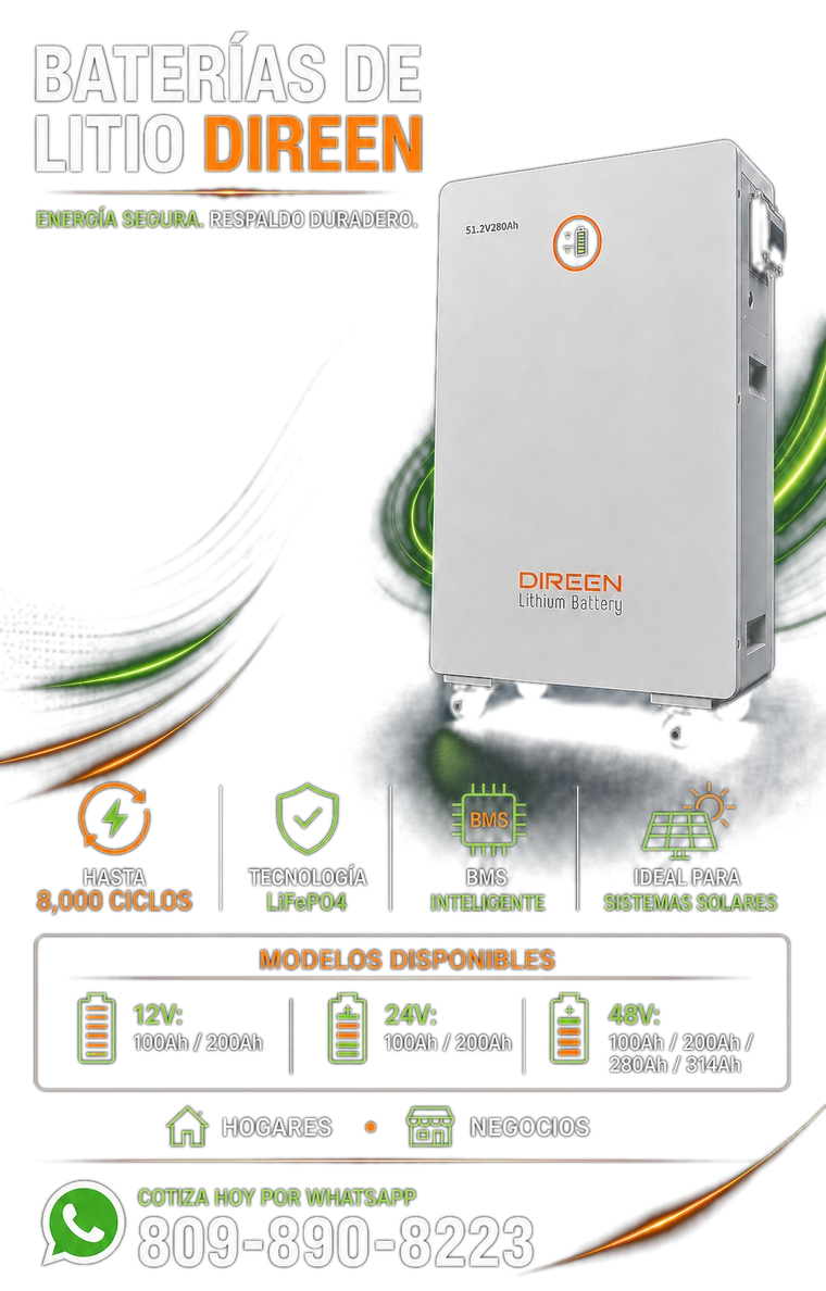 Baterías de litio Direen — energía segura, respaldo duradero