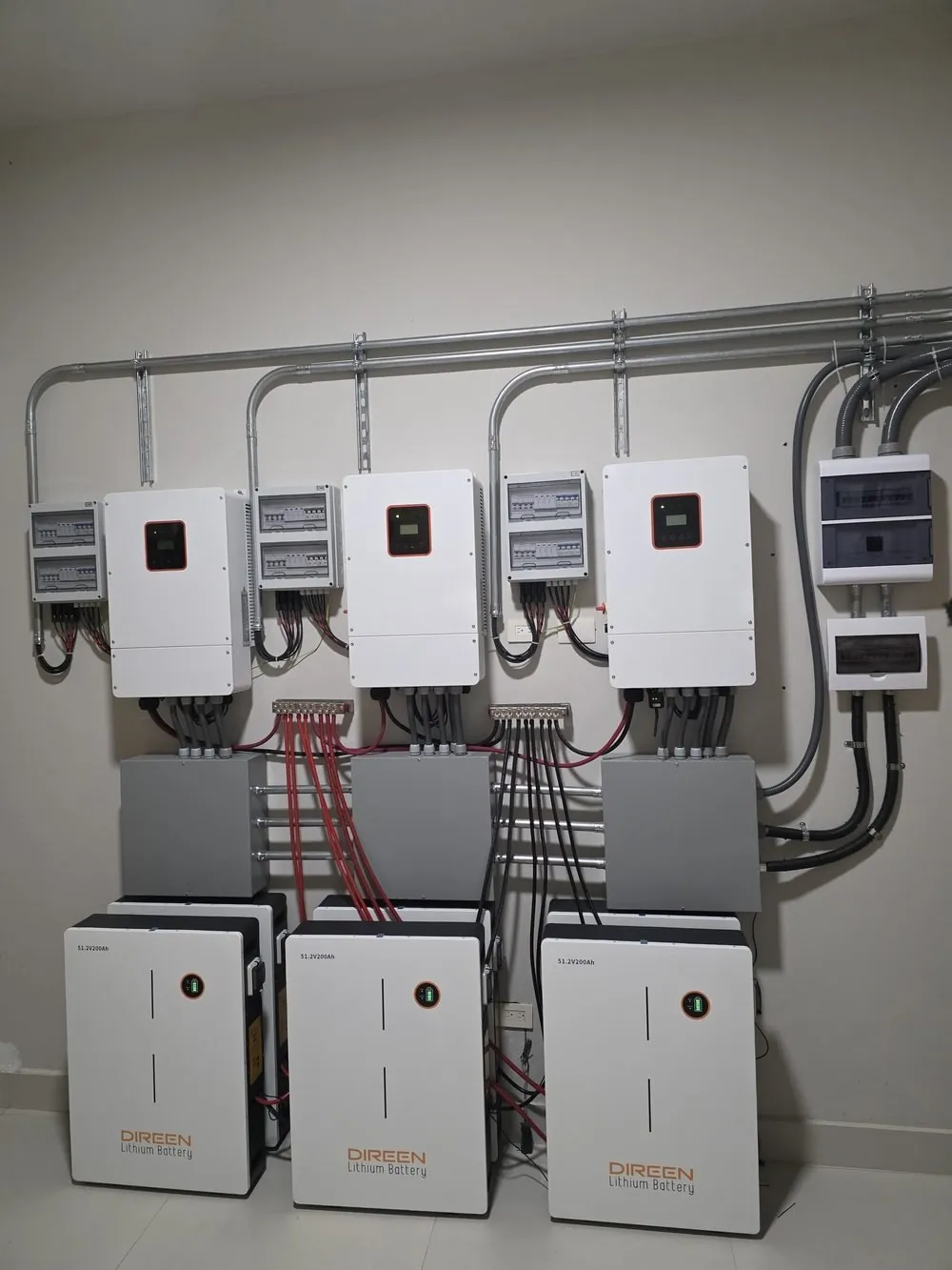 Banco de baterías de litio Direen 48V con inversores híbridos instalado en Santo Domingo